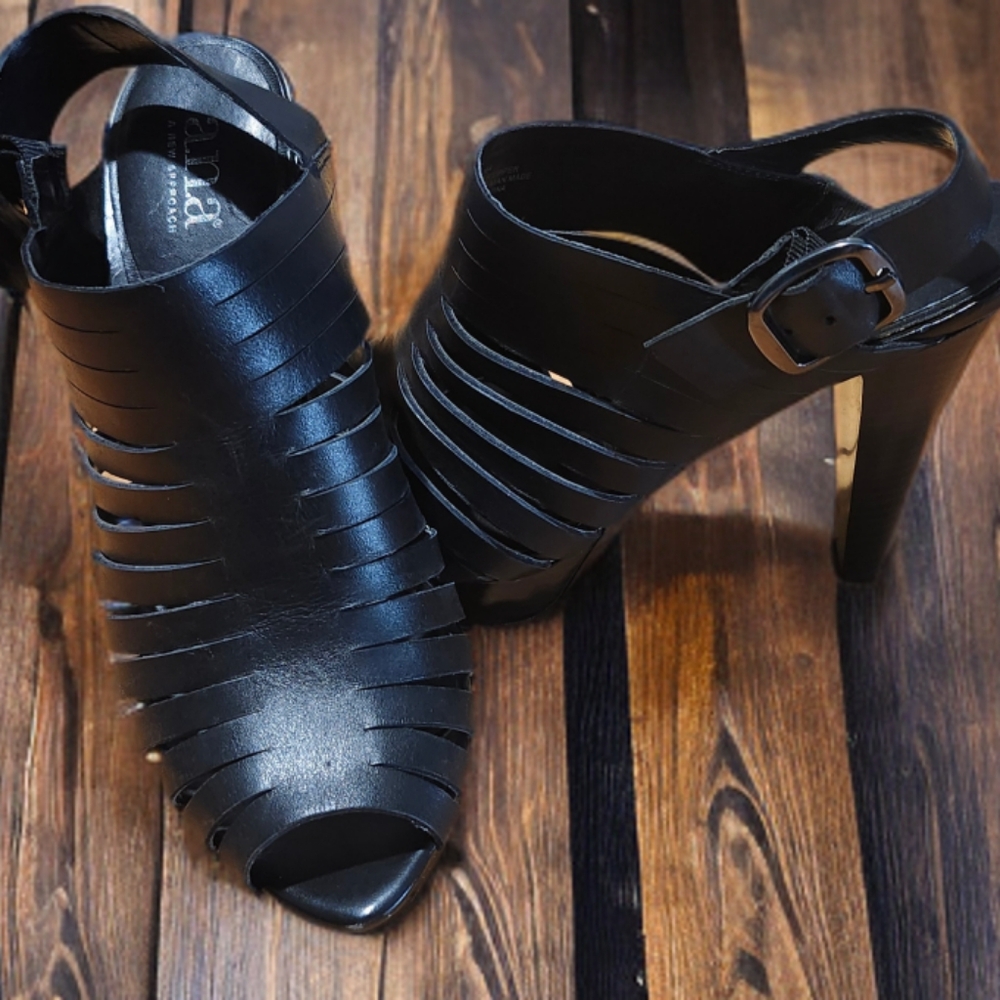 Anna Black Strappy Heels for Women